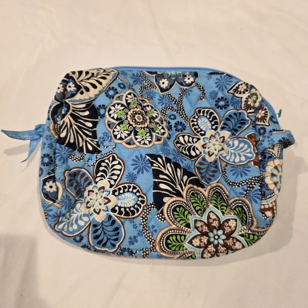 Vera Bradley Retired Bali Blue Lines Make Up Bag Cosmetic Case Travel
